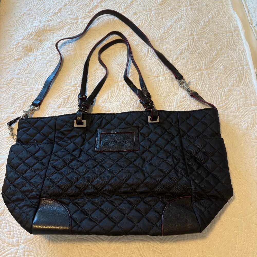 Like New MZ WALLACE Large Black Quilted Snap Tote Leather Handles